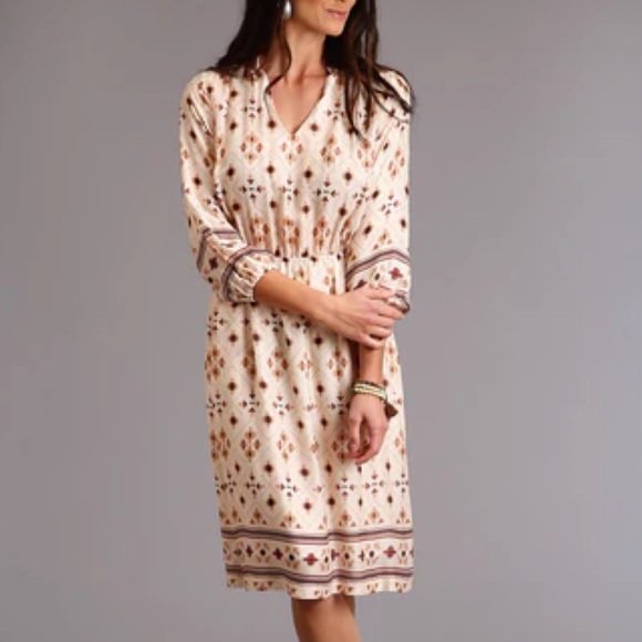 Stetson GAUCHO HERRINGBONE DRESS Size Medium Cream Pink Worn Once - Picture 2 of 9